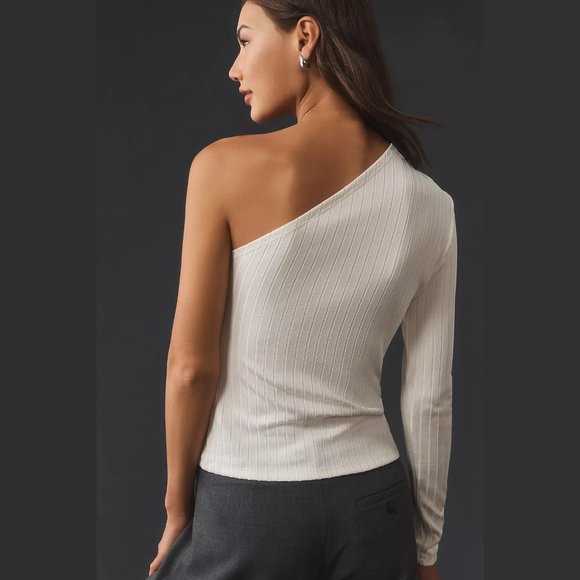 NEW Anthropologie Sizes M, XL One-Shoulder Ribbed Top, White - Picture 2 of 8